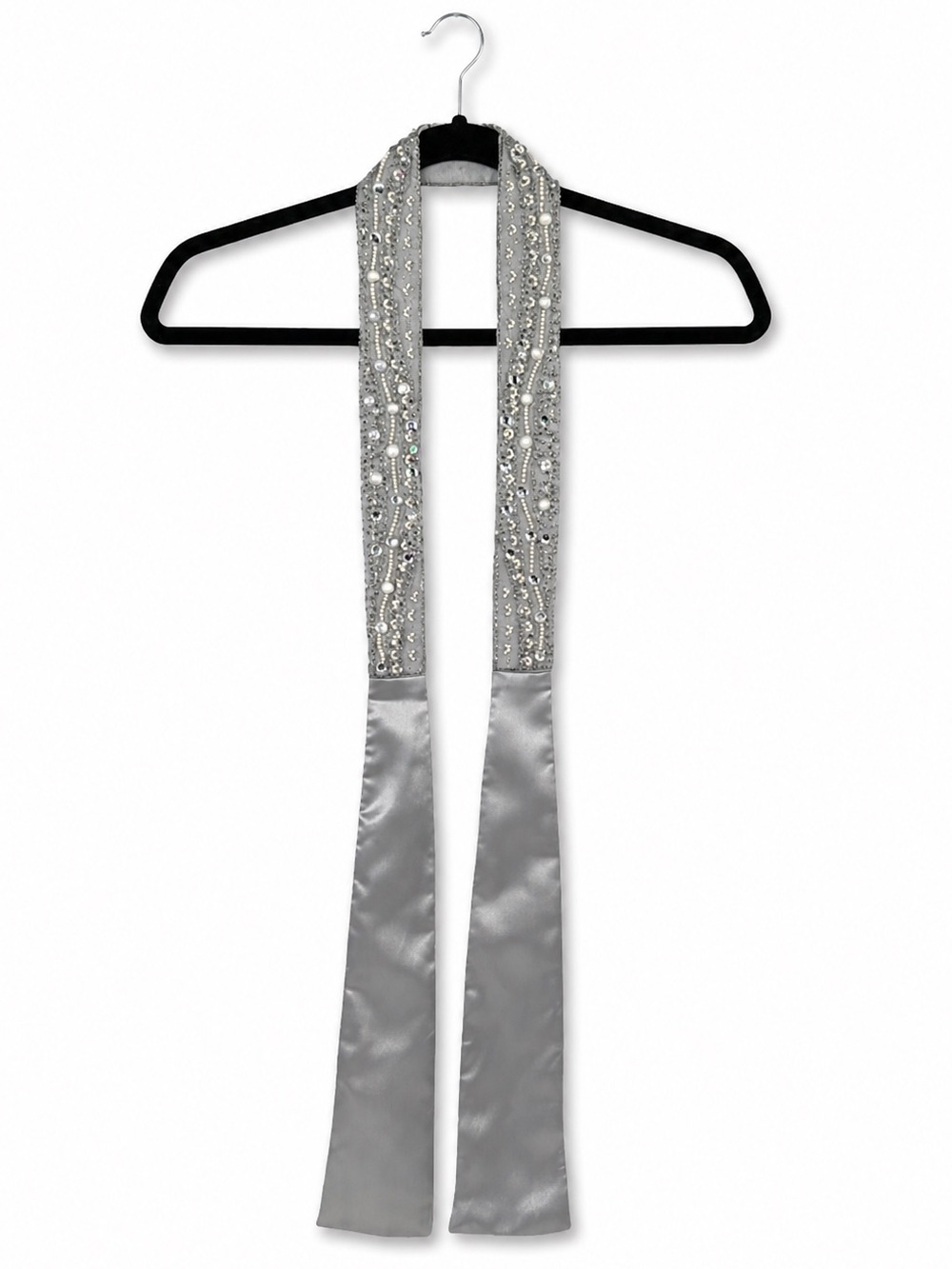 Cejon Satin Embellished Rhinestones Pearls Sequins Beaded Sash Tie Belt - Picture 7 of 8